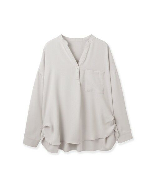 ketty / ケティ シャツ・ブラウス | ダブルバックサテンキーネックブラウス≪手洗い可能≫（ライトグレー）