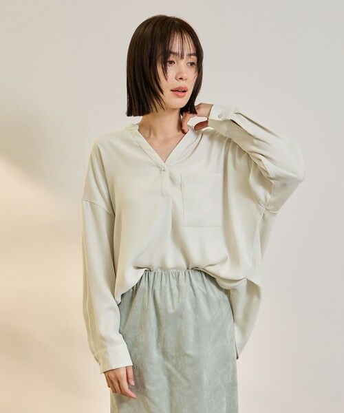 ketty / ケティ シャツ・ブラウス | ダブルバックサテンキーネックブラウス≪手洗い可能≫（アイボリー）