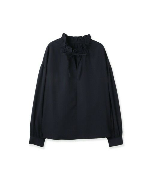 ketty / ケティ シャツ・ブラウス | ハイカウントタイプライターフリルネックブラウス（ネイビー）