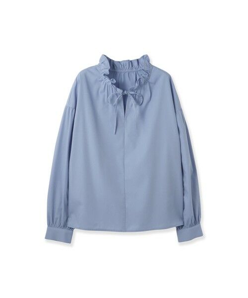 ketty / ケティ シャツ・ブラウス | ハイカウントタイプライターフリルネックブラウス（サックスブルー）