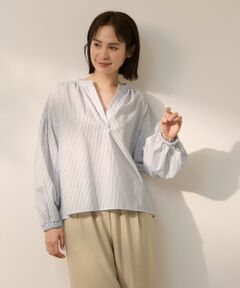 ketty / ケティ シャツ・ブラウス | ブロードストライプキーネックブラウス