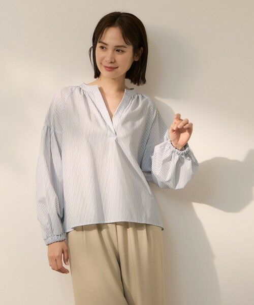 ketty / ケティ シャツ・ブラウス | ブロードストライプキーネックブラウス（オフホワイト）