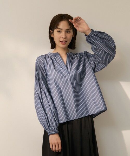 ketty / ケティ シャツ・ブラウス | ブロードストライプキーネックブラウス（ブルー）