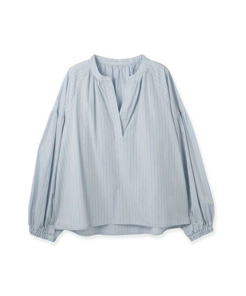 ketty / ケティ シャツ・ブラウス | ブロードストライプキーネックブラウス（サックスブルー）