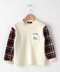 車刺しゅう袖チェックTシャツ