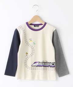 電車プリント配色Tシャツ