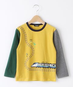 電車プリント配色Tシャツ