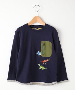 恐竜刺しゅう異素材ポケットTシャツ