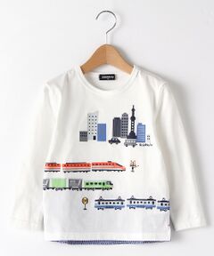 抗菌防臭 街と電車プリントバック切り替えTシャツ