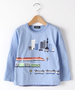 抗菌防臭 街と電車プリントバック切り替えTシャツ