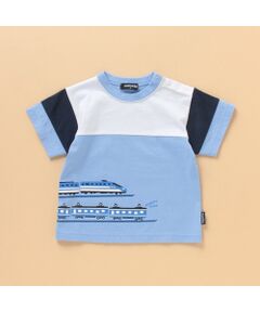 電車プリント配色切り替えTシャツ