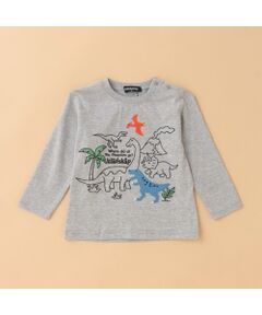 恐竜プリント+背中ギザギザ長袖Tシャツ