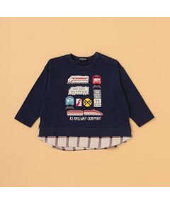 電車アップリケ裾レイヤード風長袖Tシャツ