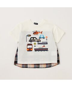 乗り物チェック切替半袖Tシャツ