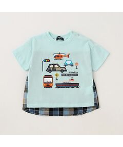 乗り物チェック切替半袖Tシャツ