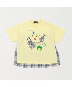 昆虫後ろチェック切替半袖Tシャツ