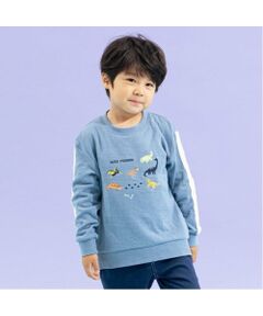 恐竜刺しゅう袖ライン接結長袖Tシャツ