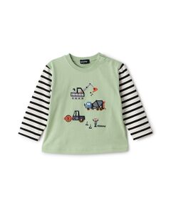 kladskap / クレードスコープ Tシャツ | 働く車アップリケ袖ボーダー長袖Tシャツ