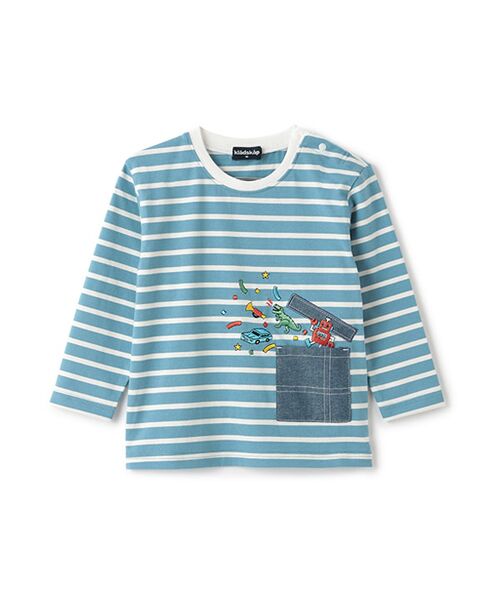 kladskap / クレードスコープ Tシャツ | ポケットからロボットボーダー長袖Tシャツ(ブル-)