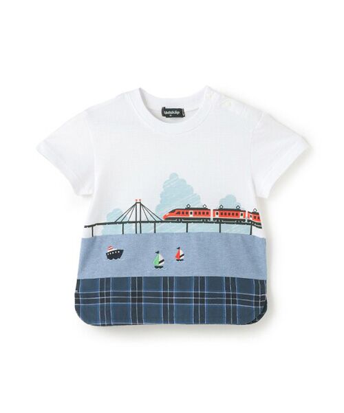 kladskap / クレードスコープ Tシャツ | 海と電車切替半袖Tシャツ(オフホワイト)