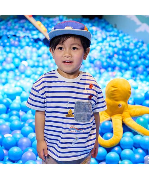 kladskap / クレードスコープ Tシャツ | 深海刺しゅうボーダー半袖Tシャツ(ロイヤルブル-)