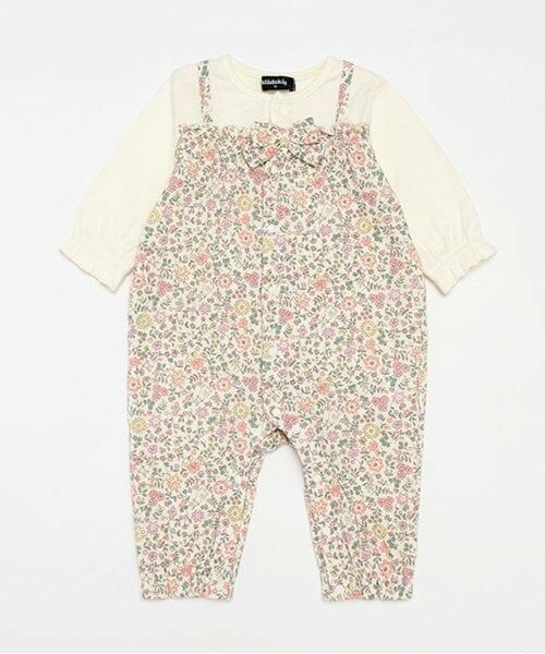 kladskap / クレードスコープ ロンパース | お尻ウサギ花柄切替長袖カバーオール（ライト ピンク）