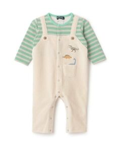 kladskap / クレードスコープ ロンパース | 恐竜ボーダーレイヤード風長袖カバーオール