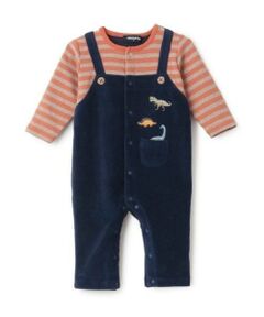 kladskap / クレードスコープ ロンパース | 恐竜ボーダーレイヤード風長袖カバーオール