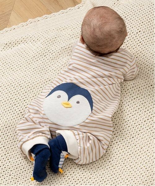 kladskap / クレードスコープ ロンパース | お尻アニマルボーダー長袖2wayオール（薄ベージュ）