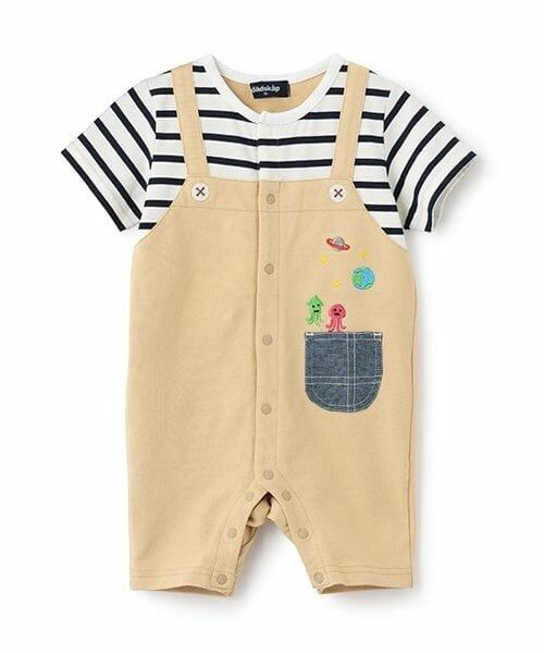 kladskap / クレードスコープ ロンパース | ポケットから宇宙人半袖カバーオール（ベージュ）