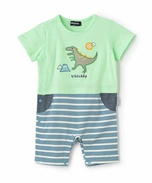 kladskap / クレードスコープ ロンパース | 恐竜アップリケ半袖カバーオール（イエロー グリーン）