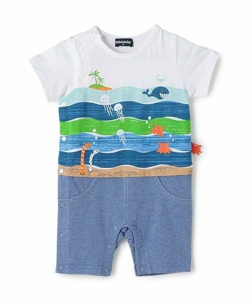 kladskap / クレードスコープ ロンパース | 海の中プリント半袖カバーオール（オフ ホワイト）