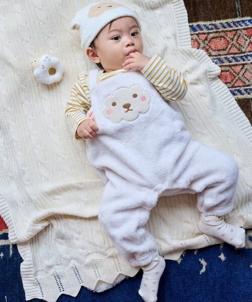 kladskap / クレードスコープ ロンパース | アニマルTシャツ×ボアサロペットセット（アイボリー）