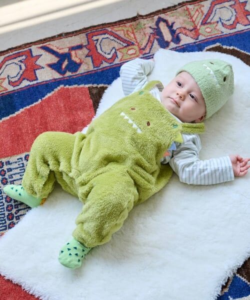 kladskap / クレードスコープ ロンパース | アニマルTシャツ×ボアサロペットセット（イエロー グリーン）