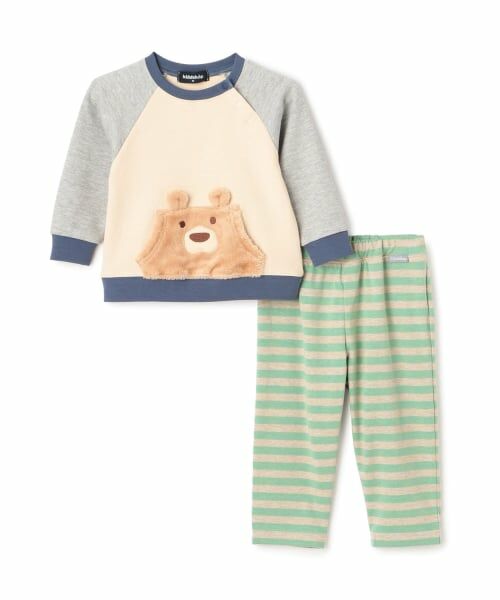kladskap / クレードスコープ ベビー・キッズウエア | クマ長袖Tシャツ×ボーダーパンツセット | 詳細2