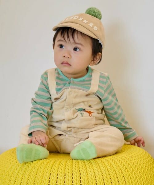 kladskap / クレードスコープ ロンパース | 恐竜ボーダーレイヤード風カバーオール | 詳細11