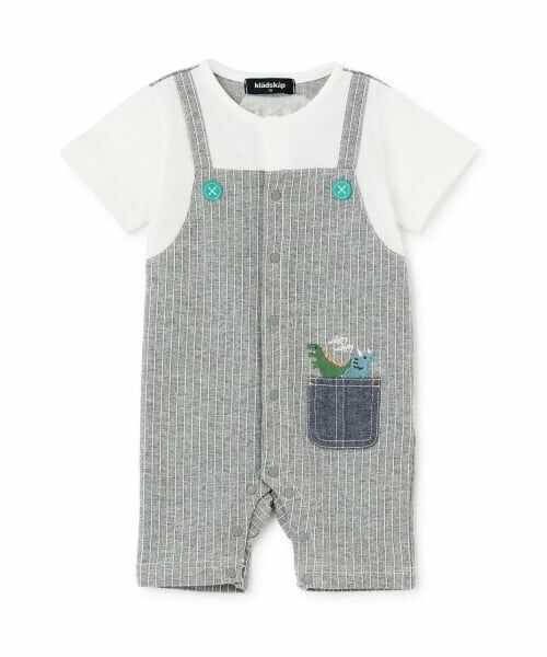 kladskap / クレードスコープ ロンパース | 恐竜サロペット風半袖カバーオール（トップ グレー）