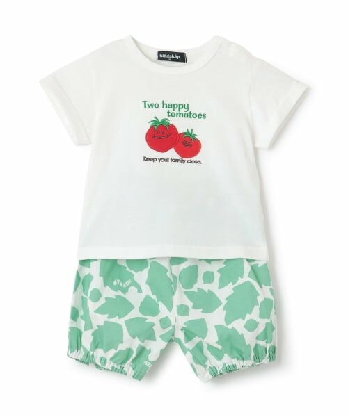 kladskap / クレードスコープ ベビー・キッズウエア | トマトアップリケ半袖Tシャツセットアップ(オフ ホワイト)