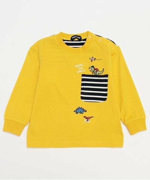 kladskap / クレードスコープ Tシャツ | 恐竜胸ポケット長袖Tシャツ（カラシ）