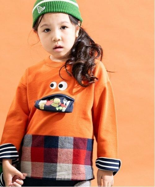 kladskap / クレードスコープ スウェット | 裾チェック顔トレーナー（オレンジ）