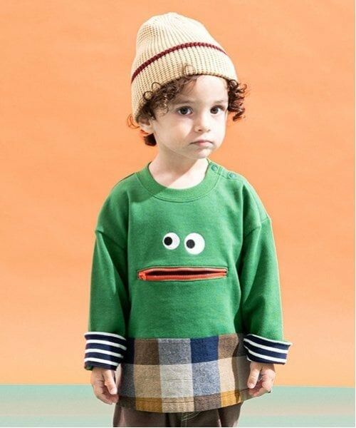 kladskap / クレードスコープ スウェット | 裾チェック顔トレーナー（グリーン）