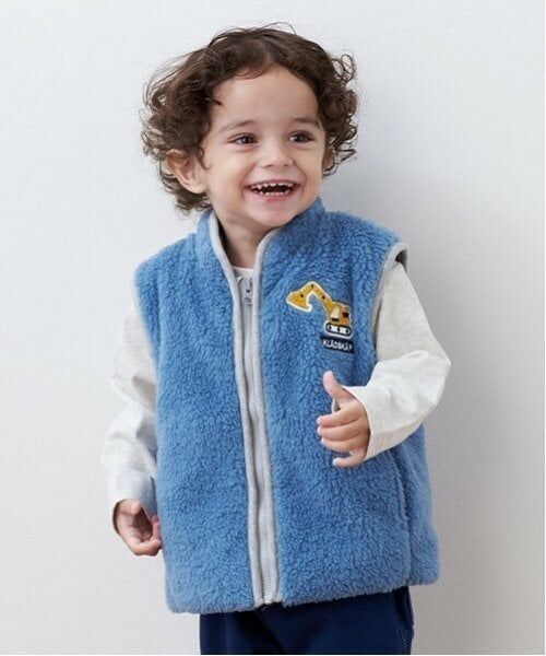 kladskap / クレードスコープ ダウンジャケット・ベスト | 重機ワッペンボアジップアップベスト（インク ブルー）