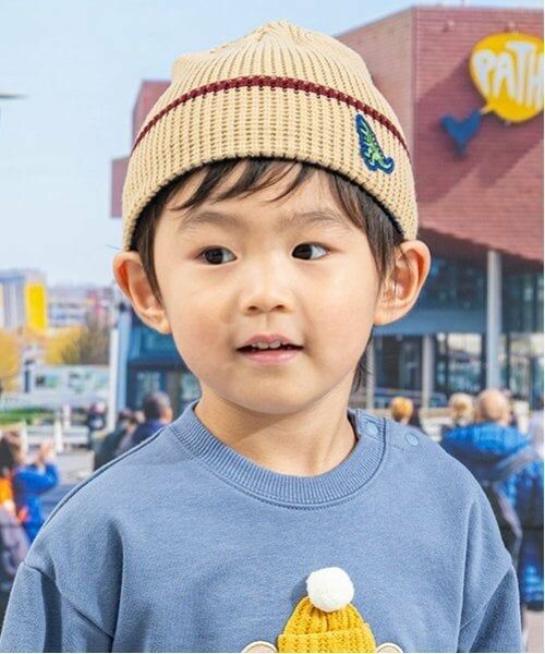 kladskap / クレードスコープ ニットキャップ | 恐竜アップリケリバーシブルニット帽（ベージュ）