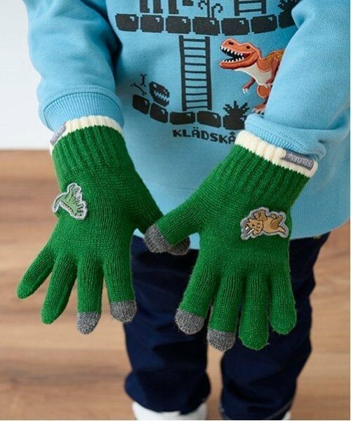 kladskap / クレードスコープ 手袋 | 恐竜ワッペン伸び伸び手袋（グリーン）