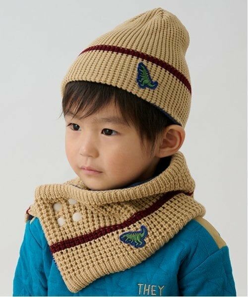 kladskap / クレードスコープ マフラー・ショール・スヌード・ストール | 恐竜ワッペンリバーシブルスヌード（ベージュ）