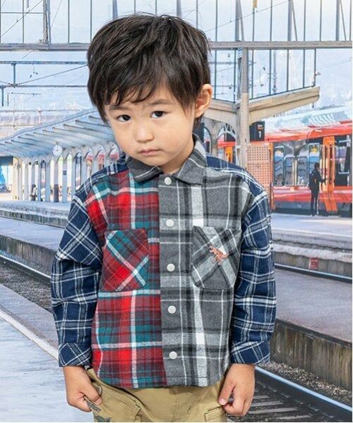 kladskap / クレードスコープ シャツ・ブラウス | 恐竜刺しゅうチェック長袖シャツ（赤）