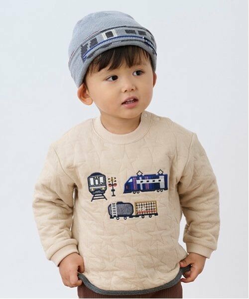 kladskap / クレードスコープ スウェット | 電車アップリケ星キルトトレーナー（薄ベージュ）