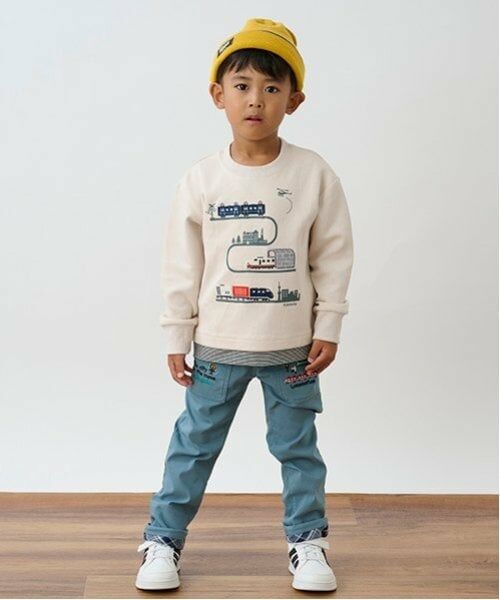 kladskap / クレードスコープ スウェット | 電車アップリケ裾ボーダートレーナー | 詳細1