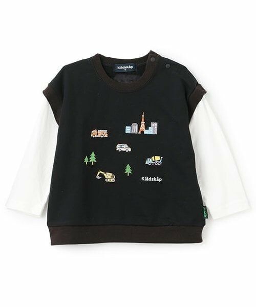 kladskap / クレードスコープ スウェット | 働く車ベストレイヤード風プルオーバー（黒）