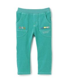 電車刺しゅうロング丈ストレートパンツ